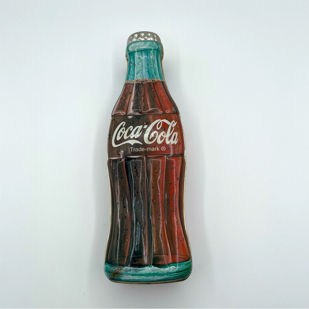 1996 Coca Cola Coke Bottle Shaped Tin Box 9.5 Inches Tall New Condition Vintage